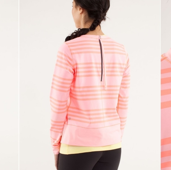 Lululemon Run: Warm Up Crew. Orange and pink. Stripes. Size 6. - Picture 3 of 14